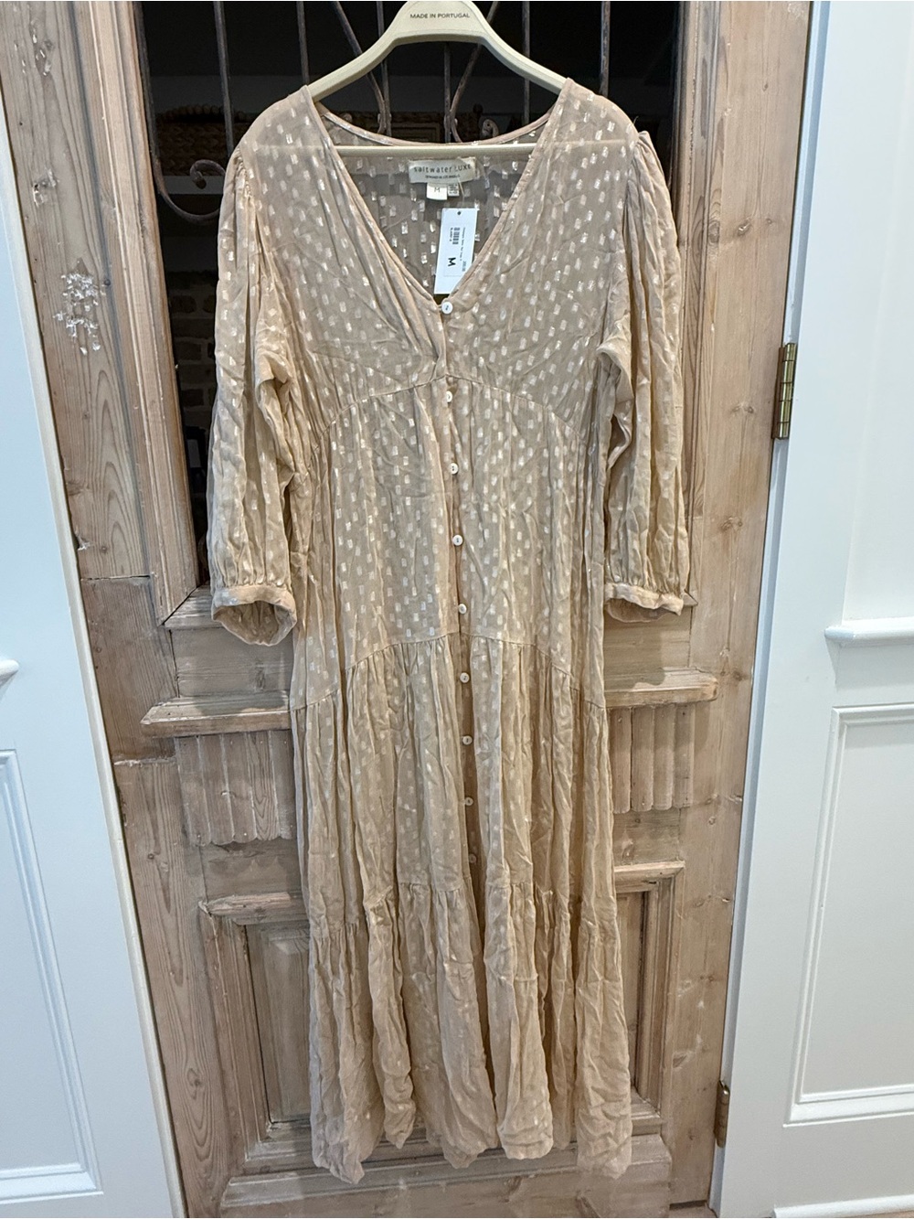 NWT- saltwater LUXE Beige Polka Dot Tiered Maxi Dress / Bathing Suit Cover Up - Picture 5 of 7